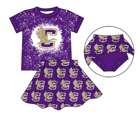 7.3Preorder (moq 5)Baby Girls Purple C Top Bummie Skorts Team Sets