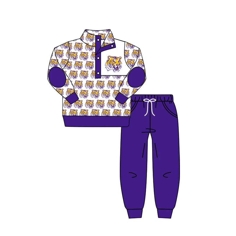 7.30preorder(moq 5) Baby Boys Team White LSU Tigers Pullover Top Pants Clothing Sets