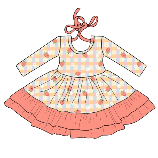 6.17 Strawberry Plaid Long Sleeve Dress