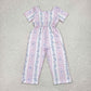 4.12  SR2941 Pink and white short-sleeved bodysuit with flower and bow pattern stripes