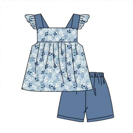 6.21 Blue floral flying sleeve suit