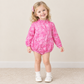 NEW RTS NO MOQ milk silk LR3224 Baby Girls Pink Leavers Camo Long Sleeve Choker Rompers