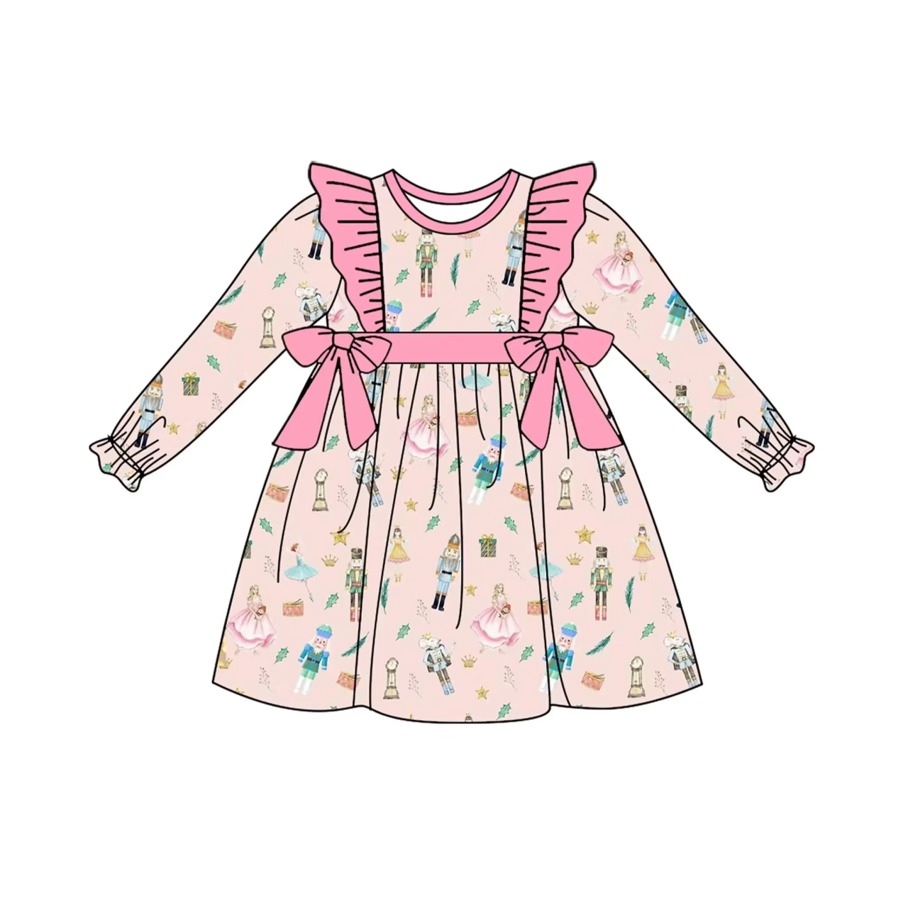 6.27 Christmas bow pink long-sleeved dress
