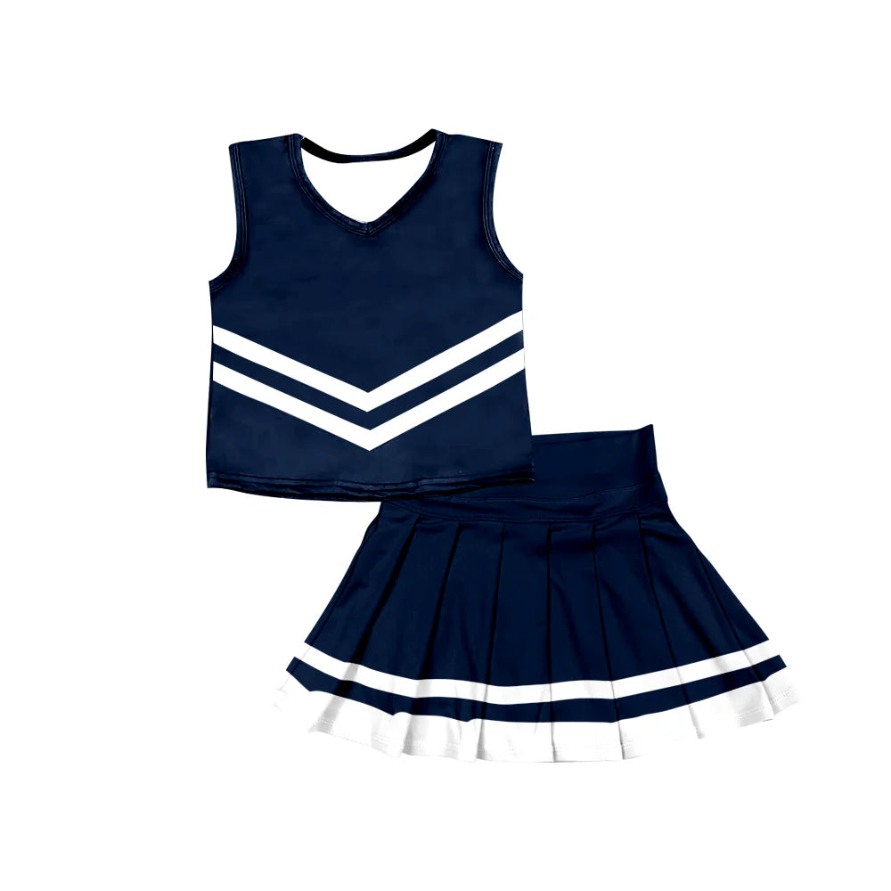8.5Preorder (moq 5)Baby Girls Navy Sleeveless Team Vest Pleated Skorts Set