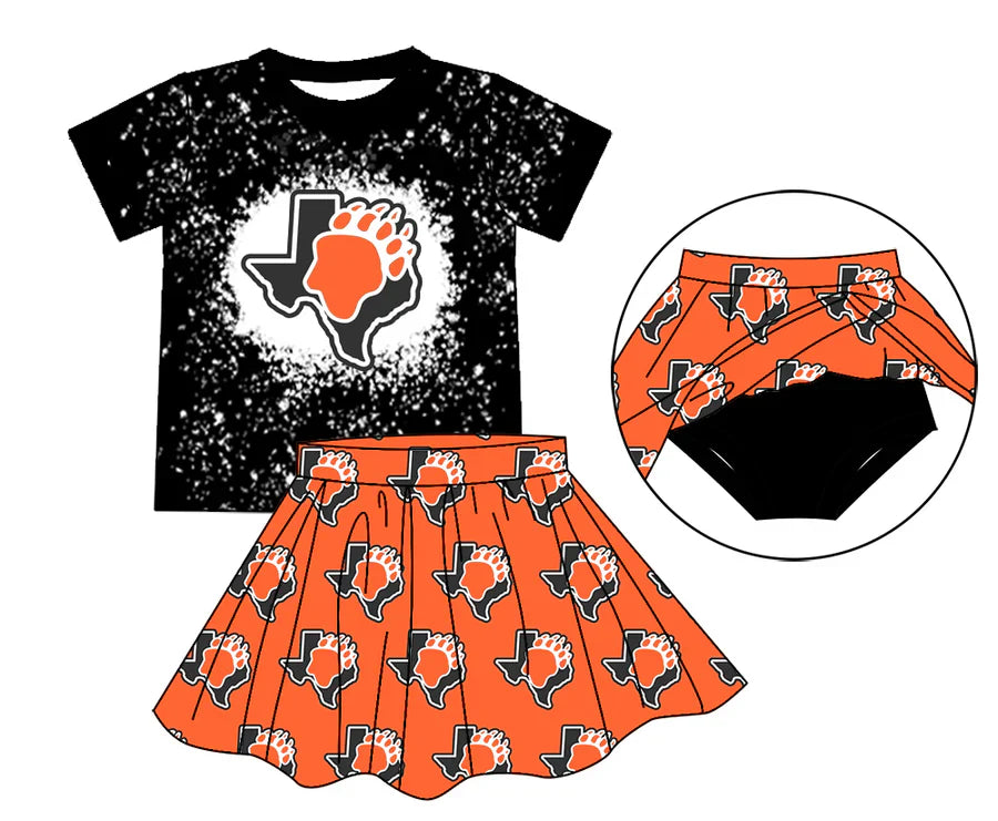 7.3Preorder (moq 5)Baby Girls Black Paw Top Bummie Skorts Team Sets