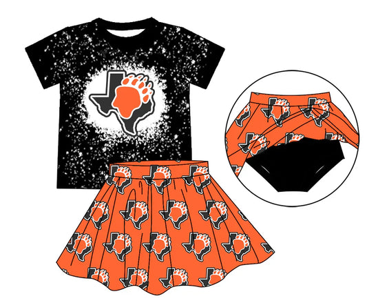 7.3Preorder (moq 5)Baby Girls Black Paw Top Bummie Skorts Team Sets