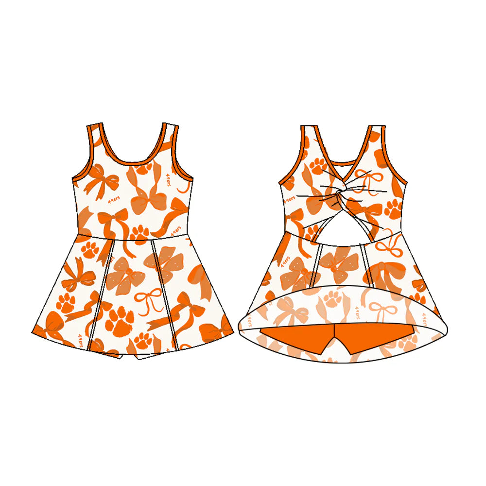 7.11Preorder (moq 5)Baby Girls Sleeveless 49ers Bows Shorts Team Knee Length Dresses