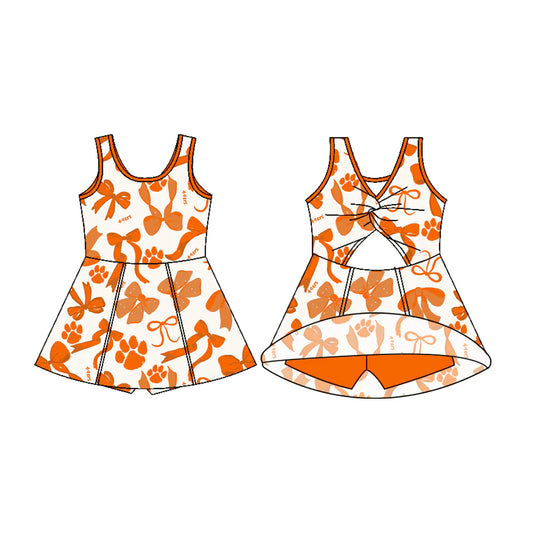 7.11Preorder (moq 5)Baby Girls Sleeveless 49ers Bows Shorts Team Knee Length Dresses