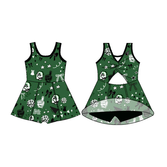 7.18Preorder (moq 5)Baby Girls Sleeveless Green Cheerleader Football Team Shorts Dresses