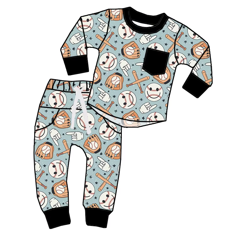 6.19 Baseball Smiley Face Long Sleeve Pocket Boys Suit