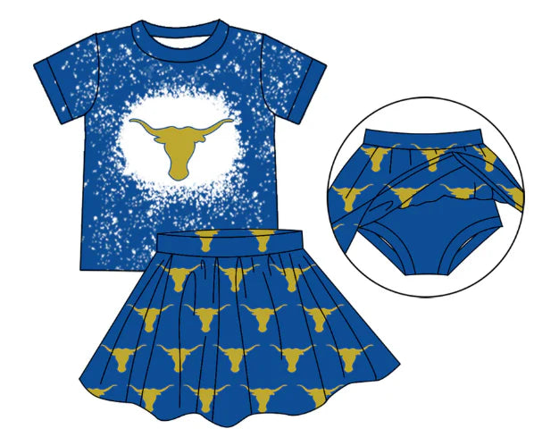 7.3PPreorder (moq 5)Baby Girls Blue Cow Top Bummie Skorts Team Sets