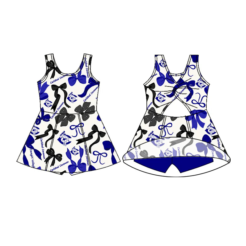 6.28Preorder (moq 5)Baby Girls Gavemen Sleeveless Bows Shorts Team Knee Length Dresses