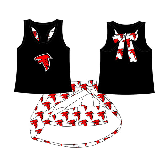 6.28Preorder (moq 5)Baby Girls Black Red Bird team Top Skirt Skort Sets
