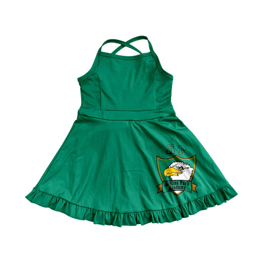 7.1Preorder (moq 5)Baby Girls Green Straps Airline Park Ruffle Shorts Team Knee Length Dresses