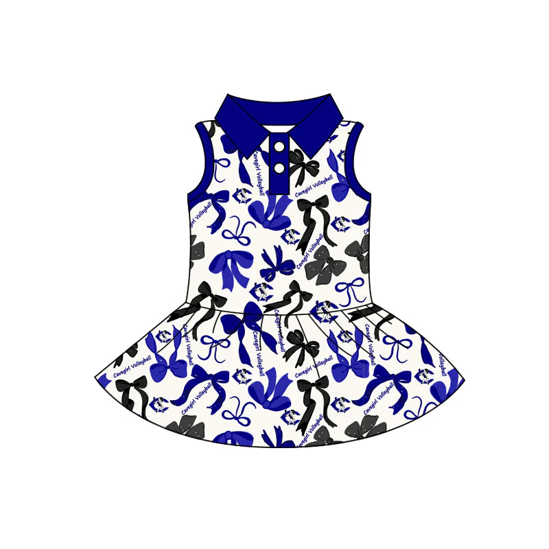 6.27Preorder (moq 5)Baby Girls Gavegirls Sleeveless Bows Button Team Knee Length Dresses