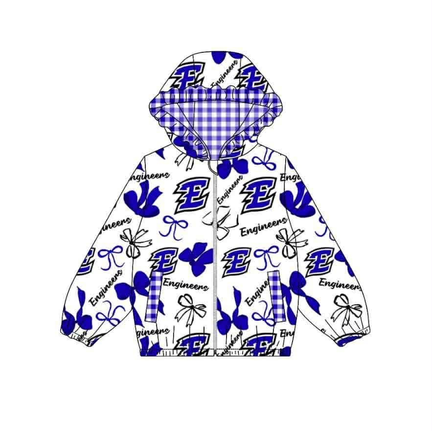 X1.12 Preorder(moq 5)Baby Girls E Engineers Bows Zipper Team Ruffle Hoodies Jackets