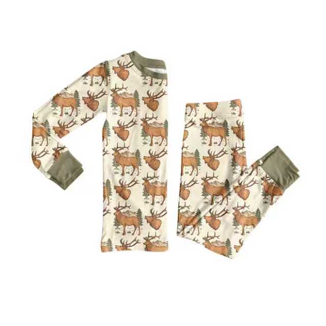 X904Preorder (moq 5)Baby Boys Deer Top Pants Western Pajamas Set