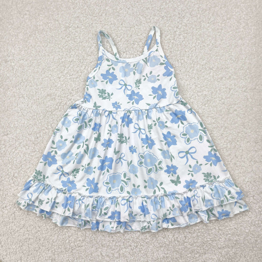 4.24  GSD2377 Beige sleeveless dress with blue flower and bow pattern