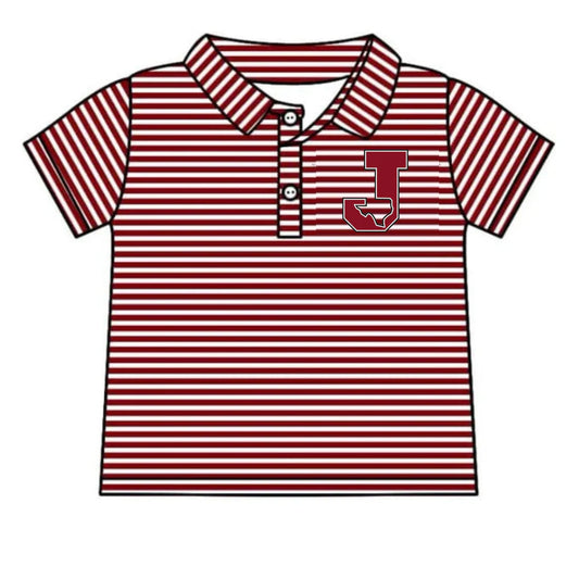 8.5Preorder(moq 5) Baby Boys Maroon Stripes Jasper Team Short Sleeve Tee Pullovers Shirts Tops