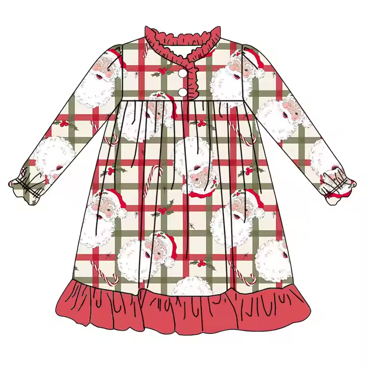 6.17 Santa Claus Button Long Sleeve Dress
