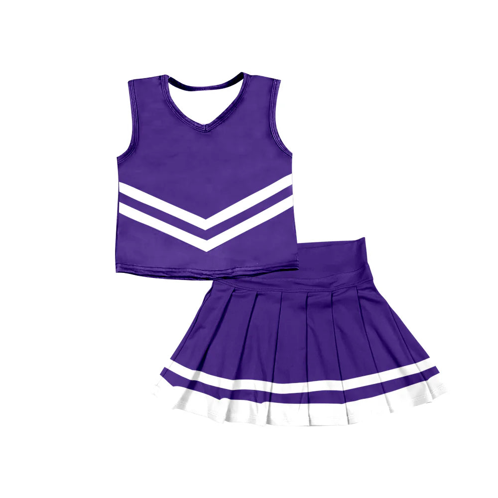 8.5Preorder (moq 5)Baby Girls Purple Sleeveless Team Vest Pleated Skorts Set