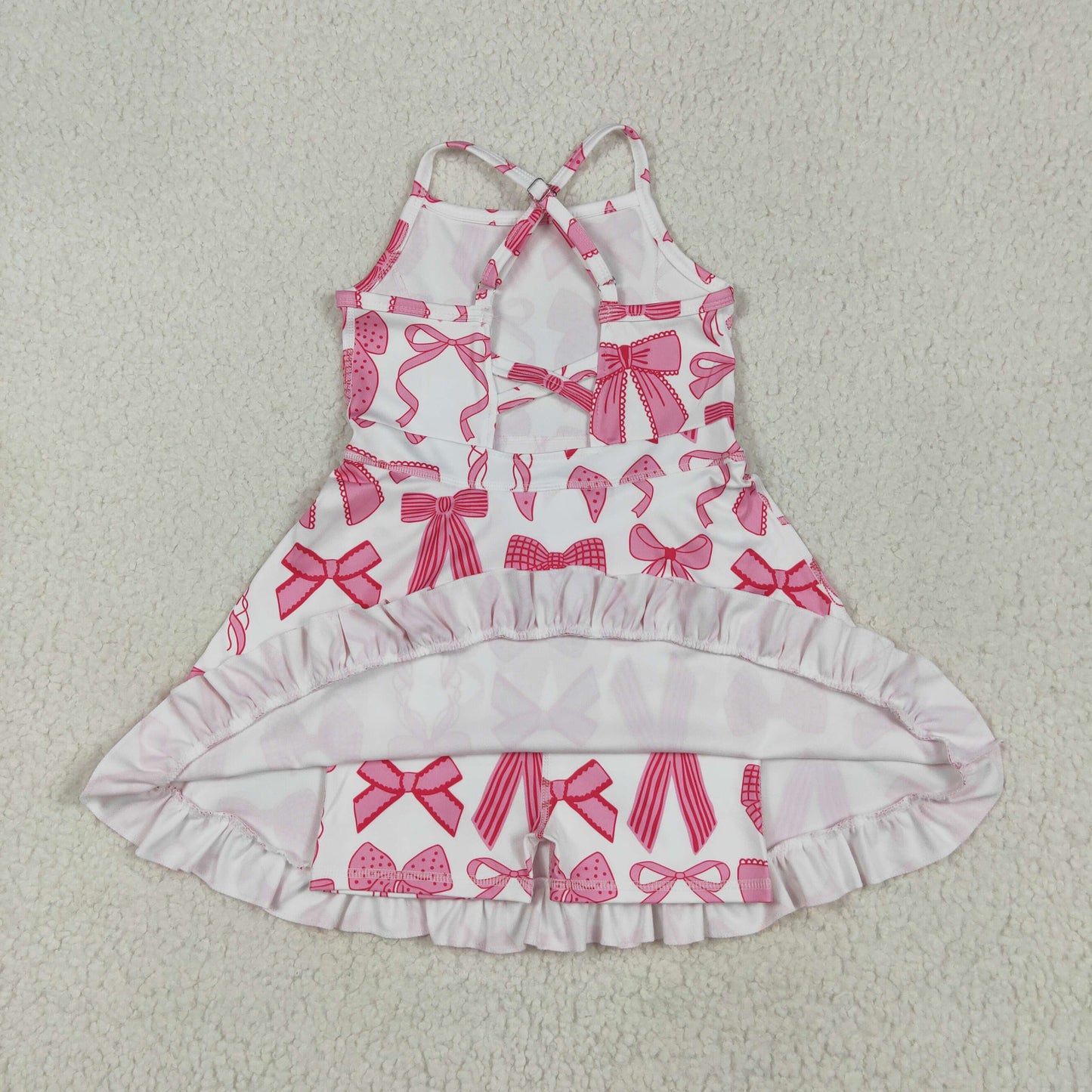 6.12 GSD2564 White yoga sleeveless dress with pink bow pattern
