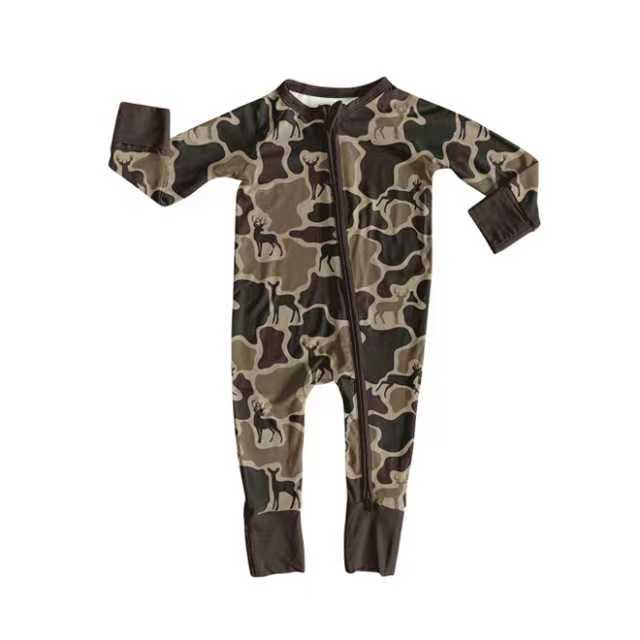 X904Preorder(moq 5)Baby Boys Dark Brown Deer Camo Western Footie Rompers