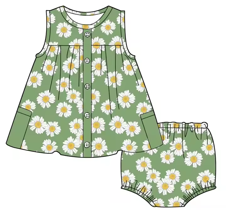 6.10 Green floral baby suit