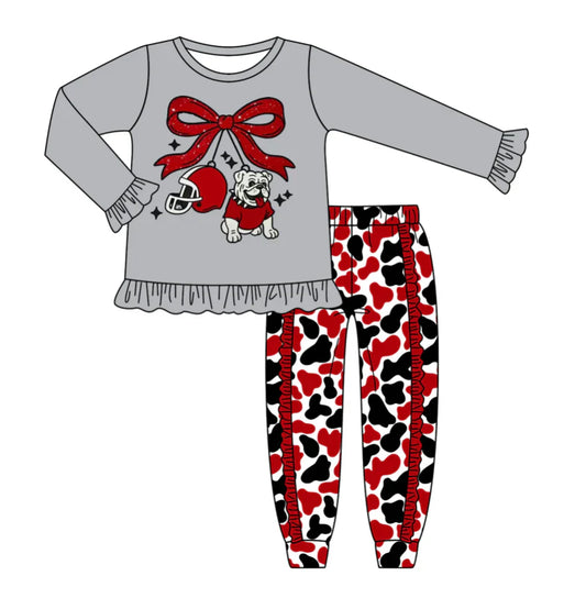 X8.15Baby Girls Bulldogs Team Top Ruffle Pants Outfits Sets