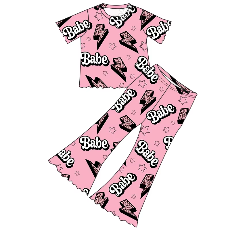 6.19 Pink Letter Short Sleeve Pants Suit