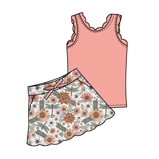 6.20 light pink floral skirt and pants suit