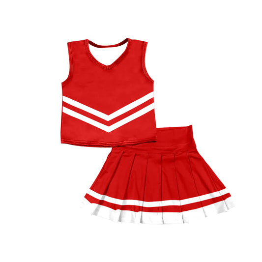 8.5Preorder (moq 5)Baby Girls Red Sleeveless Team Vest Pleated Skorts Set