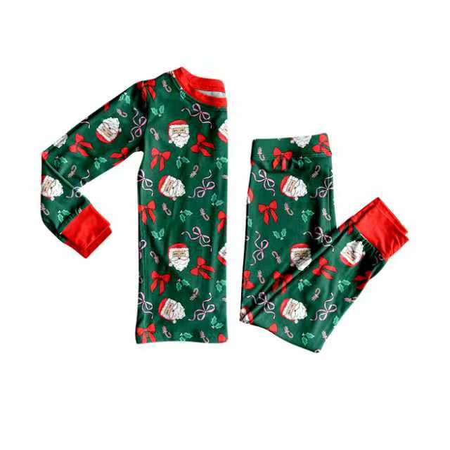 X904Preorder (moq 5)Baby Girls Santa Bows Candy Cane Top Pants Christmas Pajamas Set