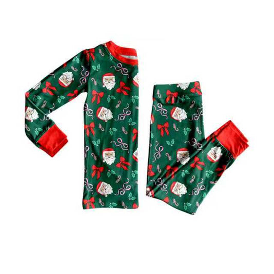X904Preorder (moq 5)Baby Girls Santa Bows Candy Cane Top Pants Christmas Pajamas Set