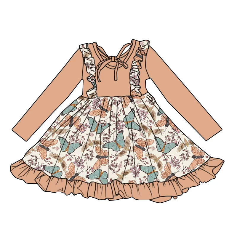 6.12 Brown Butterfly Long Sleeve Dress