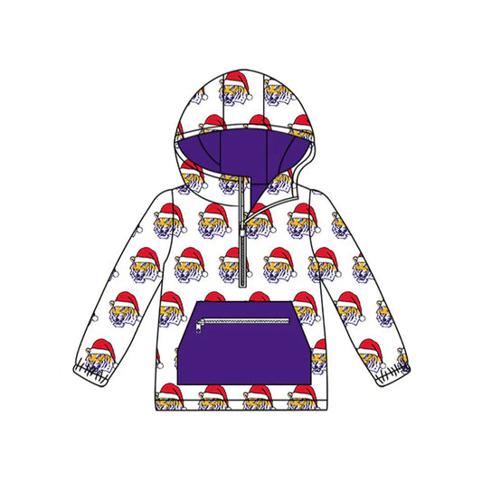 8.13Baby Kids LSU Tiger Team Christmas Zip Hooded Pullovers Tops