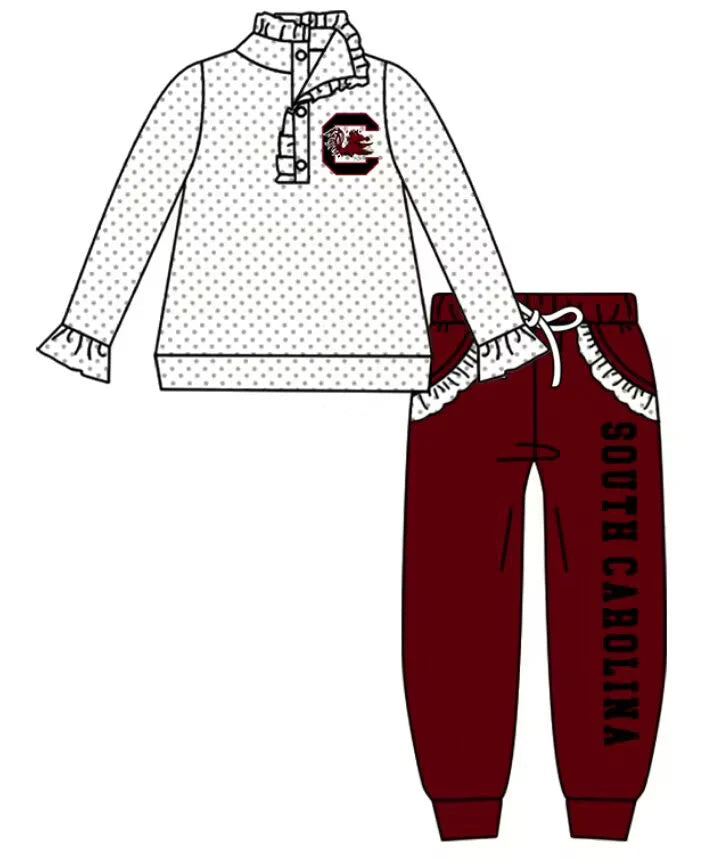 X908Preorder (moq 5)Baby Girls Red Bulls C Button Pullovers Pockets Jogger Pants Team Clothes Sets