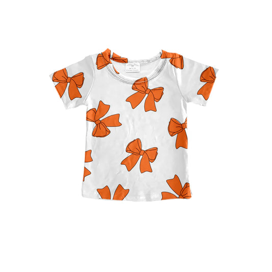 7.30Preorder (moq 5)Baby Girls Orange Bows Short Sleeve Tee Shirts Tops