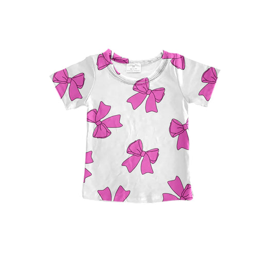 7.30Preorder (moq 5)Baby Girls Pink Bows Short Sleeve Tee Shirts Tops