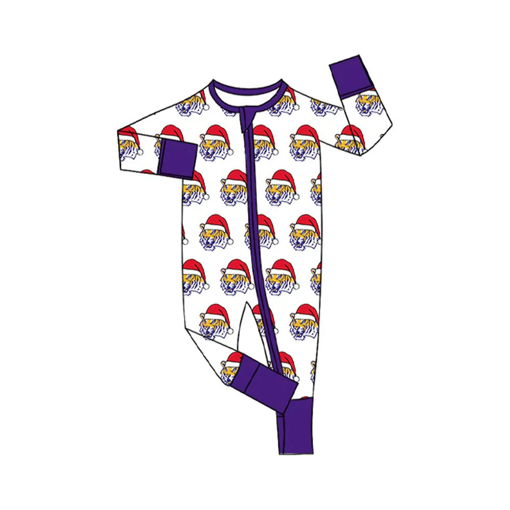 8.13Baby Infant LSU Tiger Team Christmas Zipper Footie Rompers