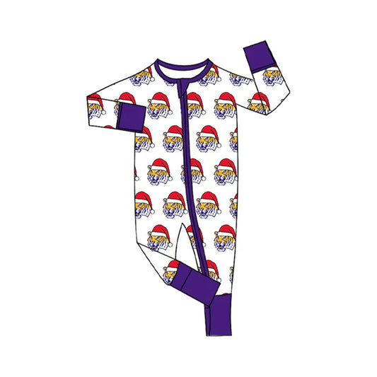 8.13Baby Infant LSU Tiger Team Christmas Zipper Footie Rompers