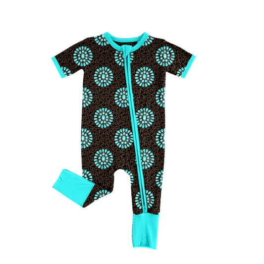 X918Preorder (moq 5)Baby Boys Camo Turquoises Western Zipper Footie Rompers