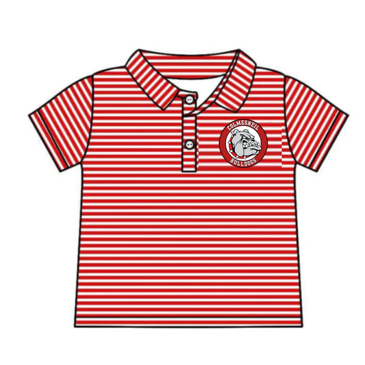 8.5Preorder(moq 5) Baby Boys Red Stripes Bulldogs Team Short Sleeve Tee Pullovers Shirts Top