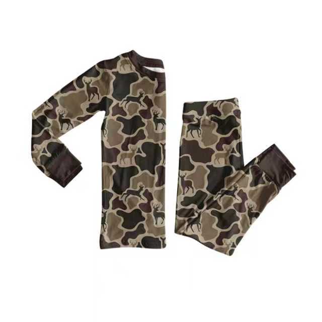 X904Preorder (moq 5)Baby Boys Dark Brown Deer Camo Top Pants Western Pajamas Set