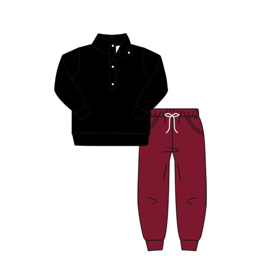 8.9preorder(moq 5) Baby Boys Fall Football Team Black Pullover Top Pants Clothing Sets