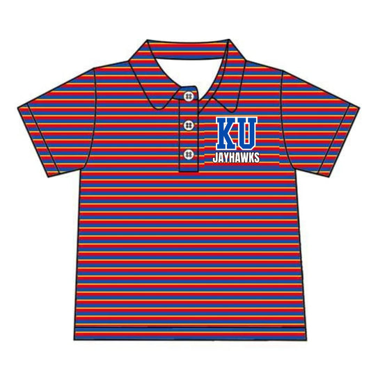8.5Preorder(moq 5) Baby Boys Red blue yellow Stripes Kansas University Team Short Sleeve Tee Pullovers Shirts Tops