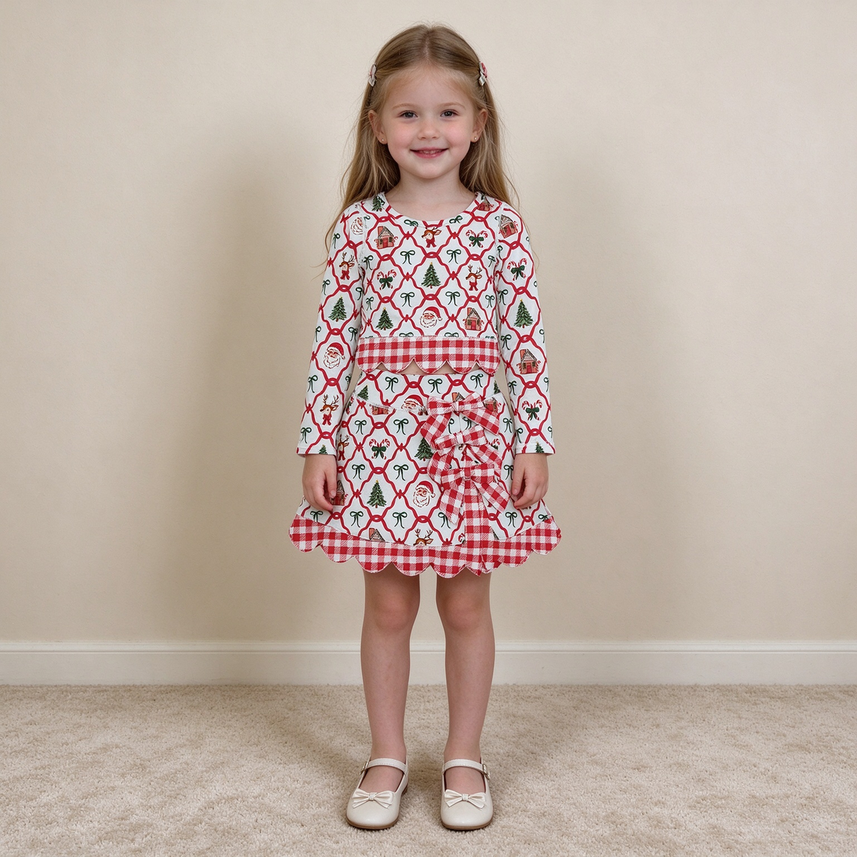 NEW RTS NO MOQ Yoga GLD1676 Baby Girls Gingerbread Bows Top Bows Skirt Short Christmas Yoga Active Scallop Clothes Set