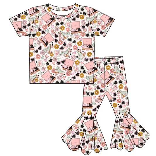 6.25 Love Flower Pink Short Sleeve Long Pants Suit