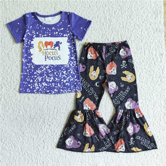 E3-17 hocus pocus three-color hairstyle letter purple top man Halloween bell bottom pants suit