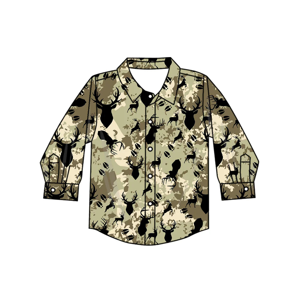 7.4Preorder(moq 5) Baby Boys Long Sleeves Green Camo Deer Button Shirts Top